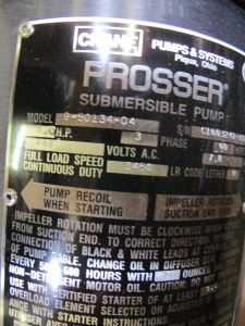 LOT TO INCLUDE: (2) PROSSER CRANE SUBMERSIBLE PUMP AND SYSTEMS, MODEL# 9-50134-04. LOADING & HANDLING FEE $15-4535